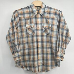 Dee Cee‎ Brand Mens Vintage Multicolor Plaid LS Pearl Snap Button Down Shirt